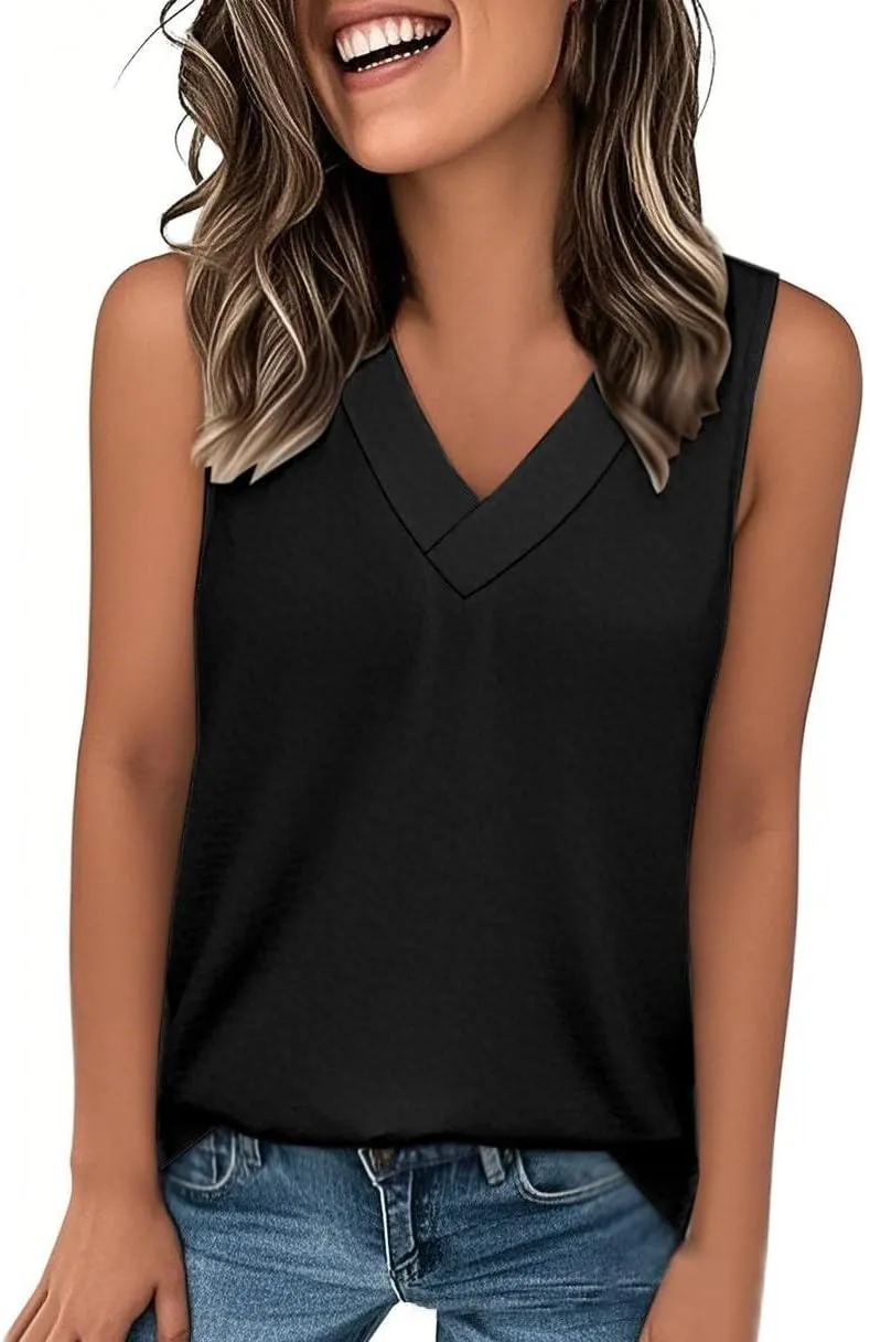 Women's Tank Tops 2025 Solid Color T-Shirt Dressy Sleeveless V Neck Summer Loose Tank Top Tee Shirts