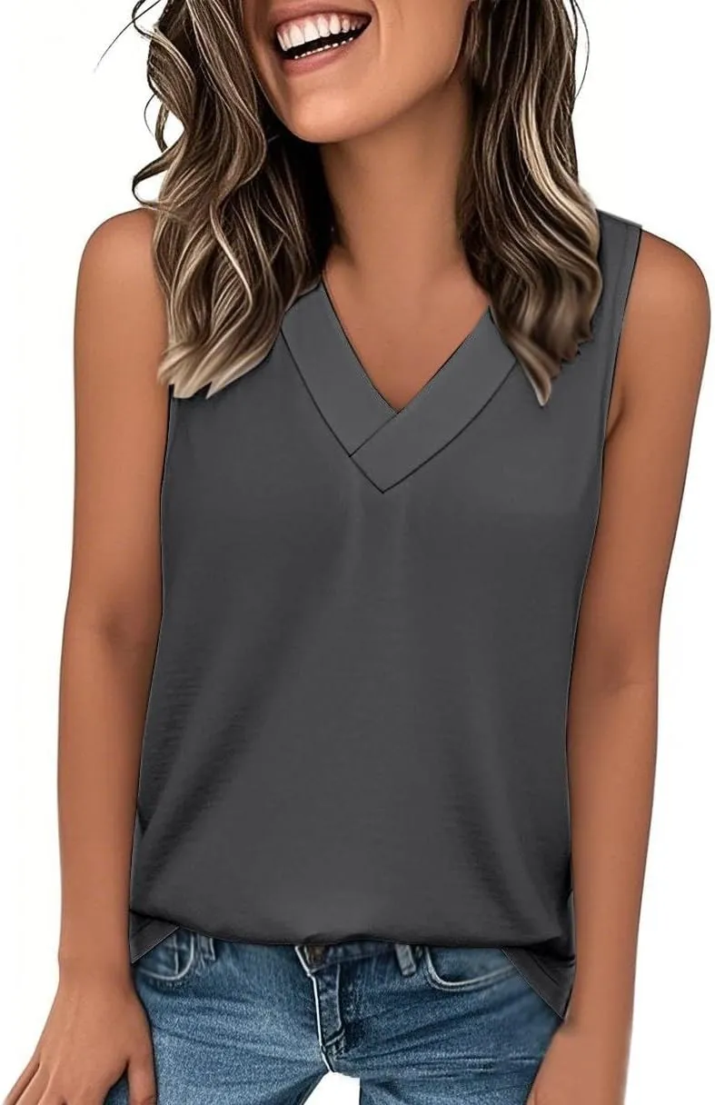 Women's Tank Tops 2025 Solid Color T-Shirt Dressy Sleeveless V Neck Summer Loose Tank Top Tee Shirts