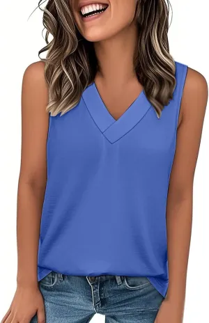 Women's Tank Tops 2025 Solid Color T-Shirt Dressy Sleeveless V Neck Summer Loose Tank Top Tee Shirts