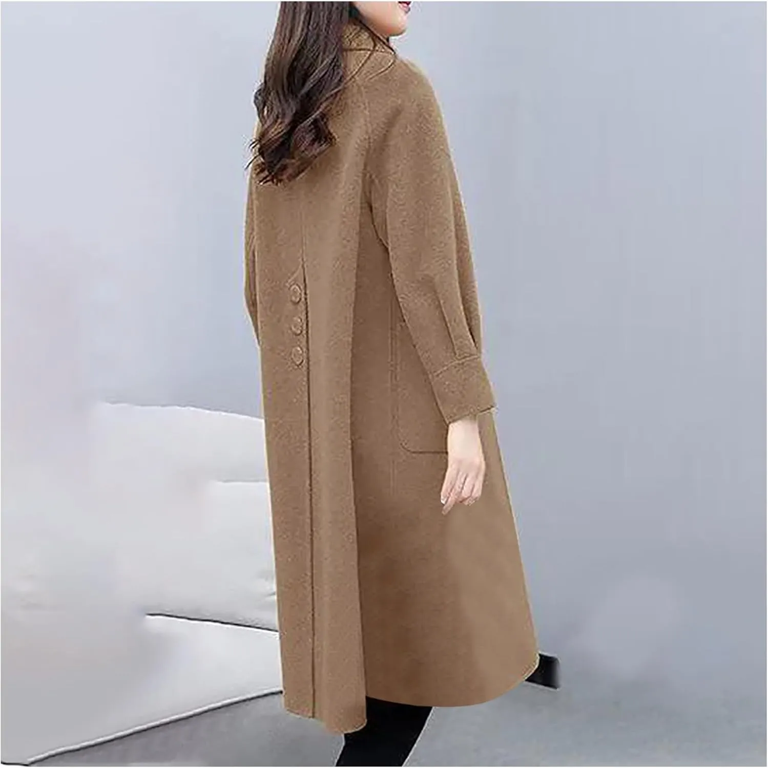 Womens Trench Coat Long Single Breasted Coat Wool Blend Overcoat Plus Size Pea Coat Open Front Cardigan Fashion Outfits