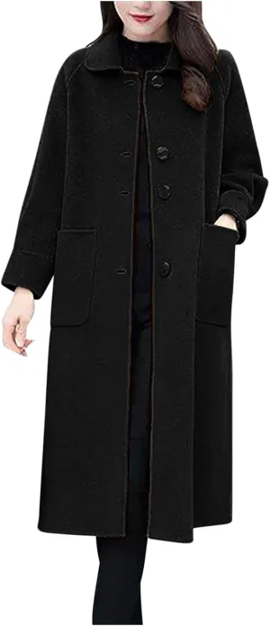 Womens Trench Coat Long Single Breasted Coat Wool Blend Overcoat Plus Size Pea Coat Open Front Cardigan Fashion Outfits