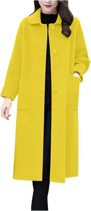 Womens Trench Coat Long Single Breasted Coat Wool Blend Overcoat Plus Size Pea Coat Open Front Cardigan Fashion Outfits