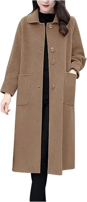 Womens Trench Coat Long Single Breasted Coat Wool Blend Overcoat Plus Size Pea Coat Open Front Cardigan Fashion Outfits