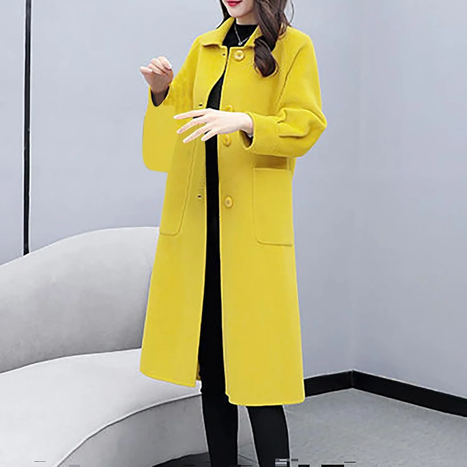 Womens Trench Coat Long Single Breasted Coat Wool Blend Overcoat Plus Size Pea Coat Open Front Cardigan Fashion Outfits