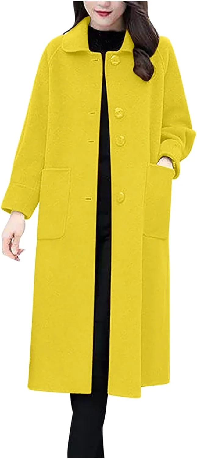 Womens Trench Coat Long Single Breasted Coat Wool Blend Overcoat Plus Size Pea Coat Open Front Cardigan Fashion Outfits