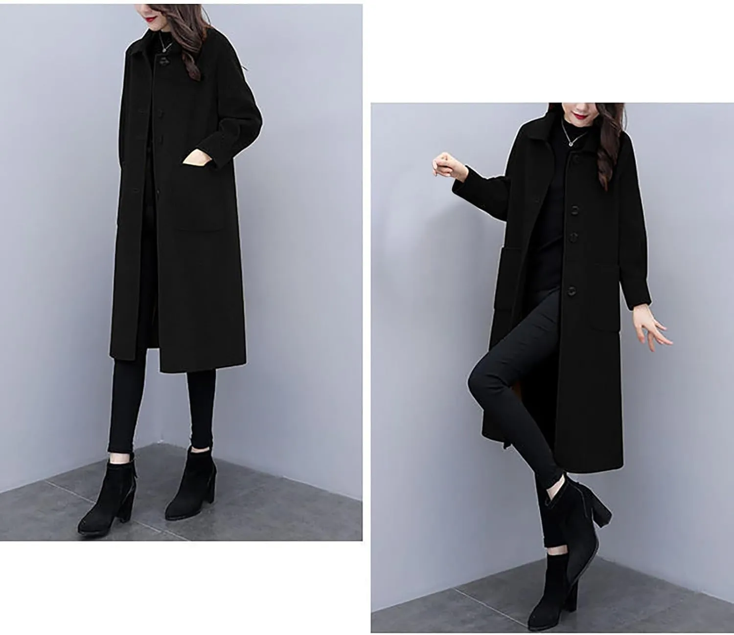 Womens Trench Coat Long Single Breasted Coat Wool Blend Overcoat Plus Size Pea Coat Open Front Cardigan Fashion Outfits