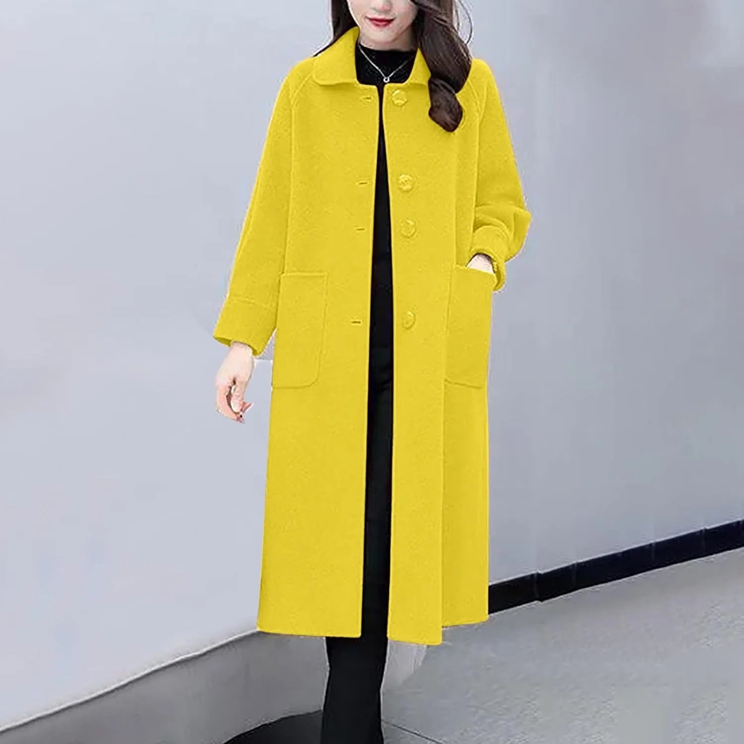 Womens Trench Coat Long Single Breasted Coat Wool Blend Overcoat Plus Size Pea Coat Open Front Cardigan Fashion Outfits