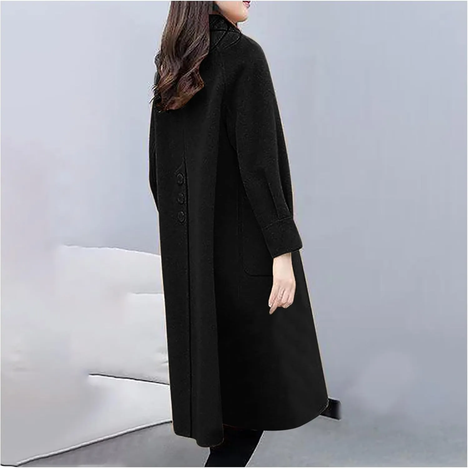 Womens Trench Coat Long Single Breasted Coat Wool Blend Overcoat Plus Size Pea Coat Open Front Cardigan Fashion Outfits