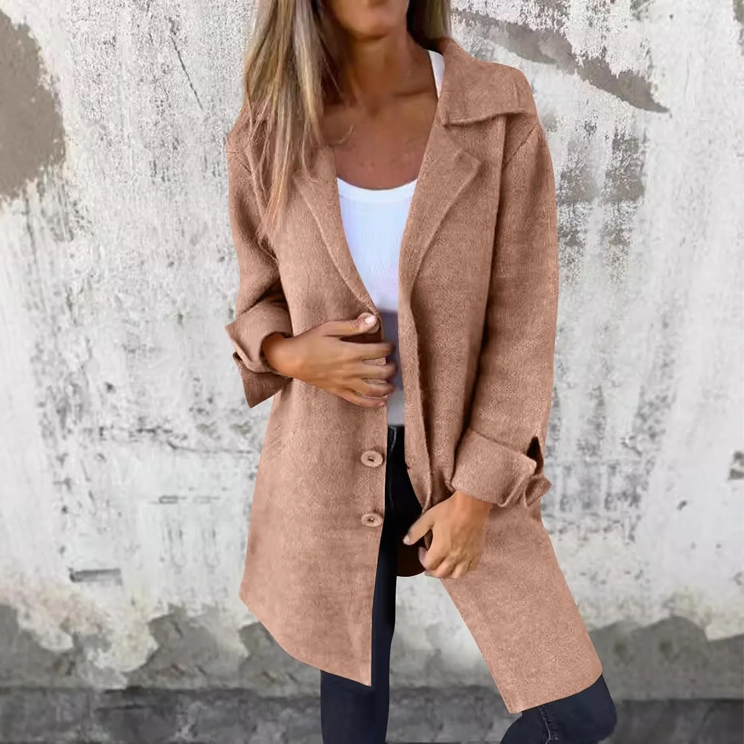 Women's Trench Coats Single Breasted Long Coat Notch Lapel Pea Coat Plus Size Wool Blend Coats Fall Winter Outfits