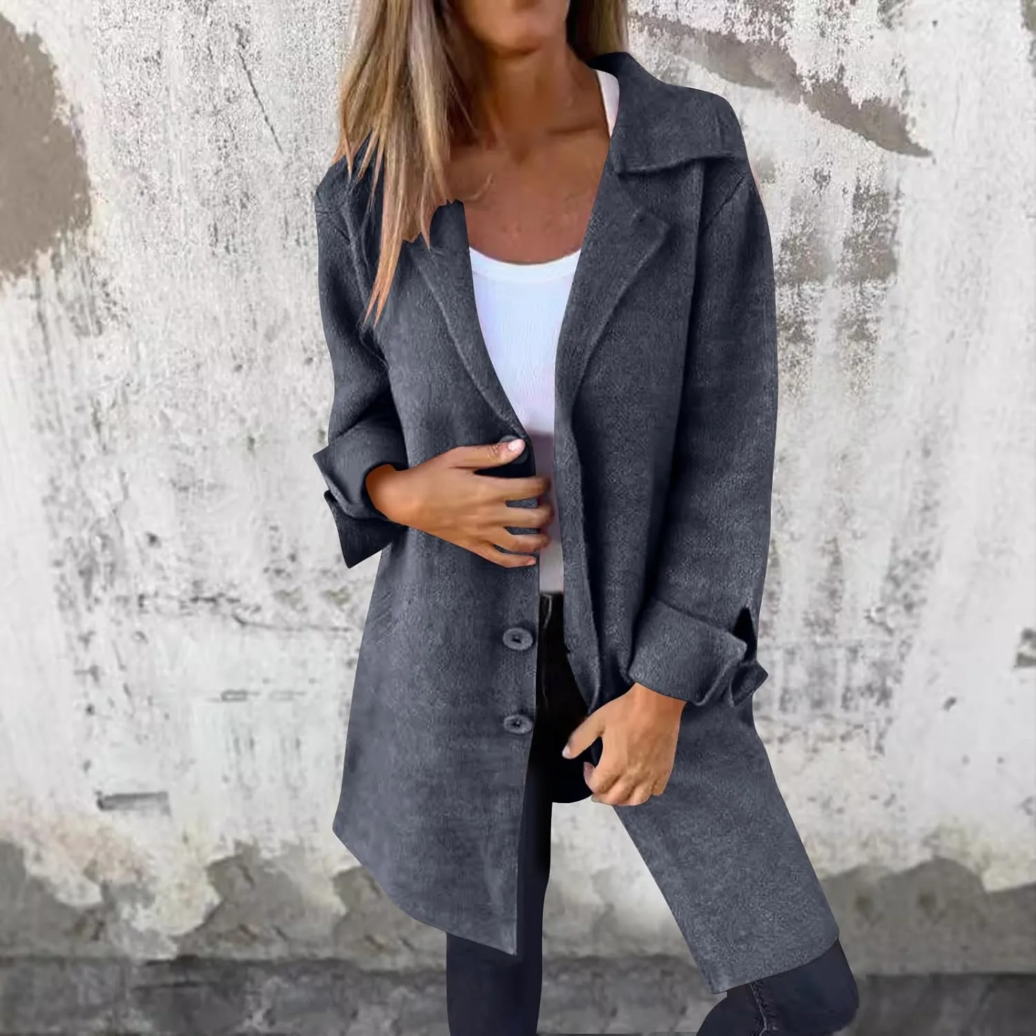 Women's Trench Coats Single Breasted Long Coat Notch Lapel Pea Coat Plus Size Wool Blend Coats Fall Winter Outfits