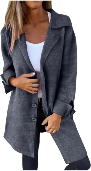 Women's Trench Coats Single Breasted Long Coat Notch Lapel Pea Coat Plus Size Wool Blend Coats Fall Winter Outfits
