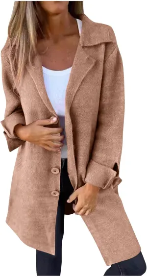 Women's Trench Coats Single Breasted Long Coat Notch Lapel Pea Coat Plus Size Wool Blend Coats Fall Winter Outfits