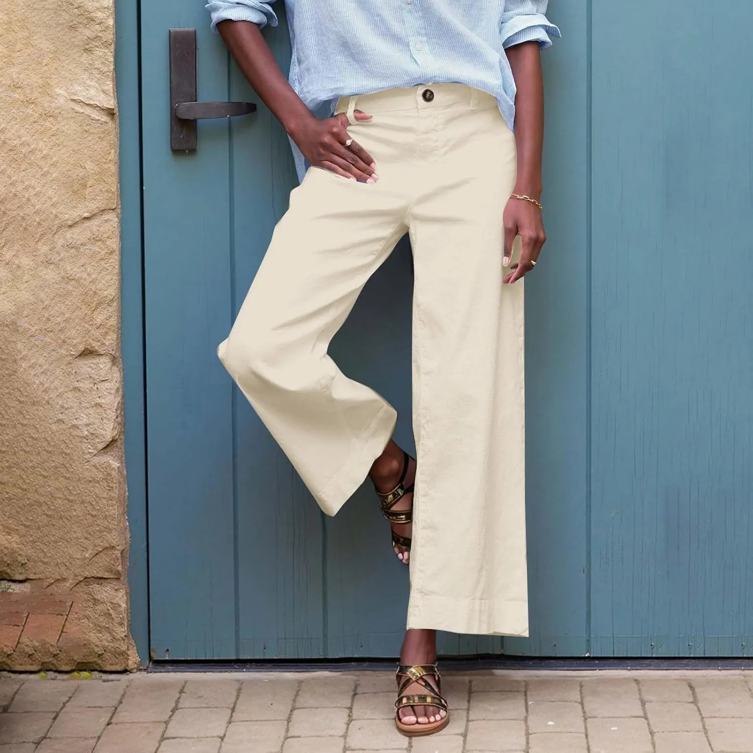 Women's Trendy Casual Pants Elastic Waist with Pockets Lounge Trousers Drawstring Straight Chinos Outdoor Athletic