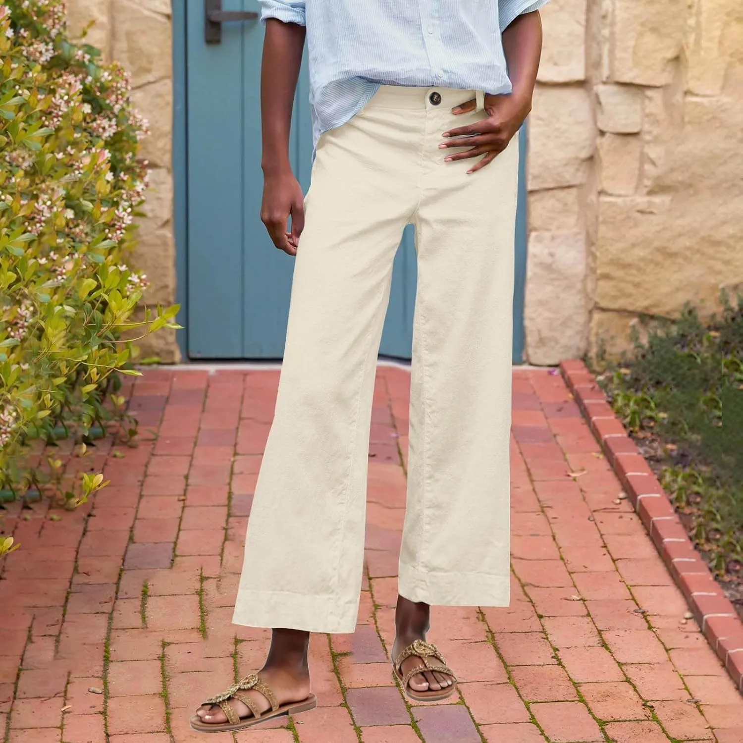 Women's Trendy Casual Pants Elastic Waist with Pockets Lounge Trousers Drawstring Straight Chinos Outdoor Athletic