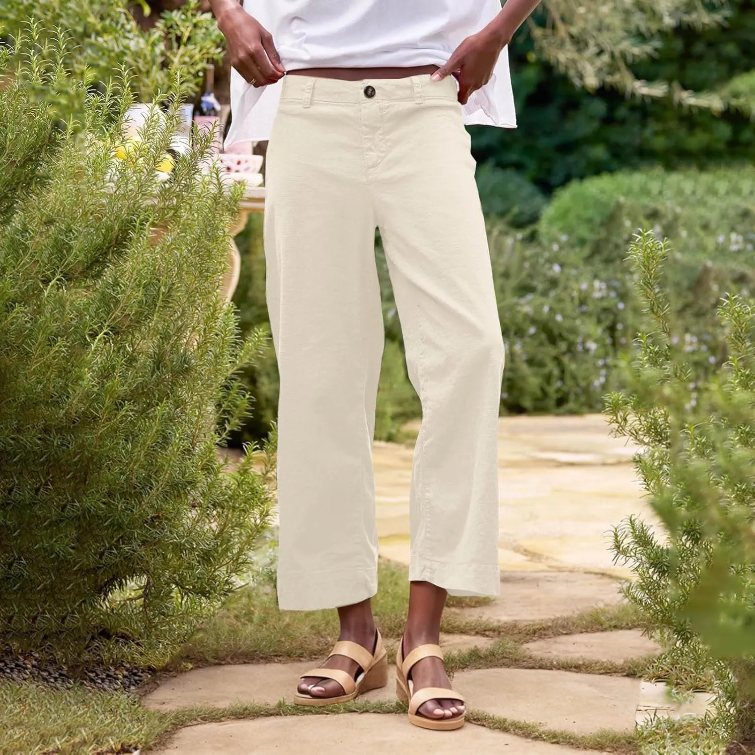 Women's Trendy Casual Pants Elastic Waist with Pockets Lounge Trousers Drawstring Straight Chinos Outdoor Athletic