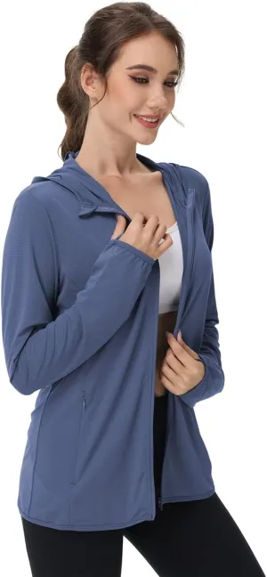Women's UPF Sun Protection Shirts SPF Jacket UV Cooling Hoodie Long Sleeve Zip Up Summer Clothing for Outdoor Hiking