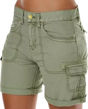Women's Vintage Cargo Shorts Button High Waisted Denim Summer Hot Shorts with Casual Pockets Comfort Vacation Trouser