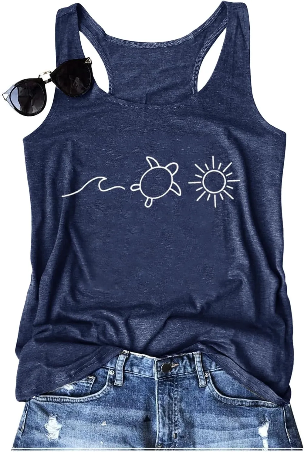 Womens Vintage Graphic Racerback Tank Tops Summer Beach Vacation Tank Cami Casual Loose Workout Yoga Tanks Vest