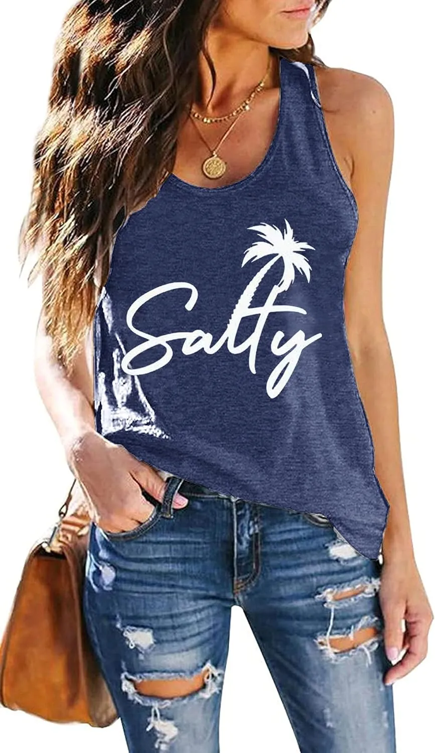 Womens Vintage Graphic Racerback Tank Tops Summer Beach Vacation Tank Cami Casual Loose Workout Yoga Tanks Vest