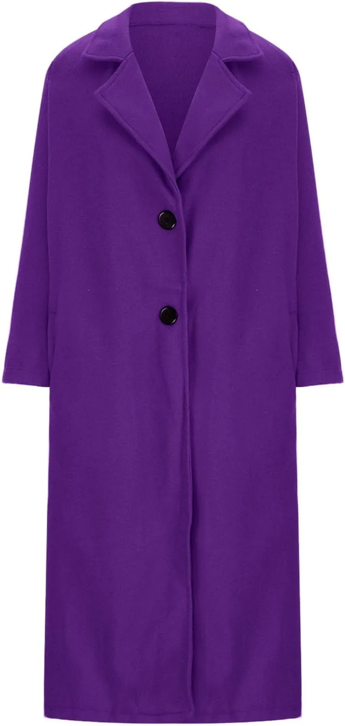 Women's Wool Blend Pea Coat Notch Lapel Single Breasted Classic Winter Long Woolen Trench Coats Warm Jacket Overcoat