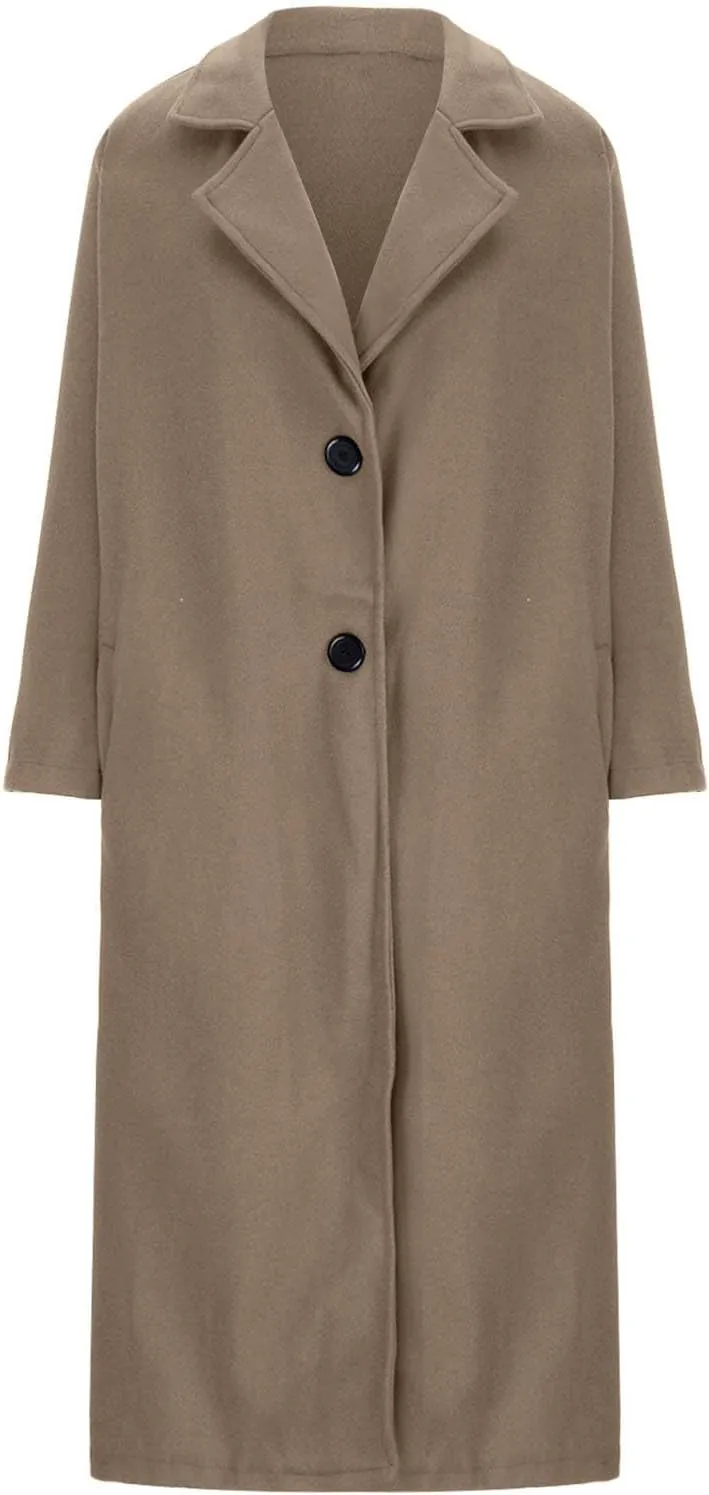 Women's Wool Blend Pea Coat Notch Lapel Single Breasted Classic Winter Long Woolen Trench Coats Warm Jacket Overcoat