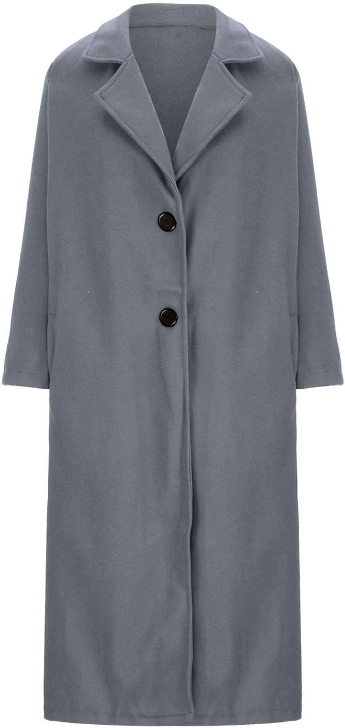 Women's Wool Blend Pea Coat Notch Lapel Single Breasted Classic Winter Long Woolen Trench Coats Warm Jacket Overcoat