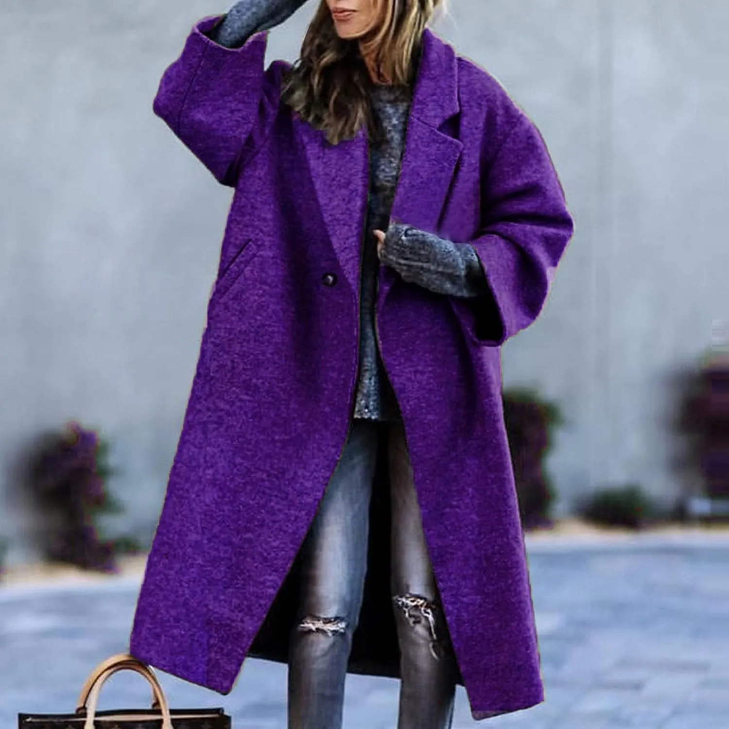 Women's Wool Blend Pea Coat Notch Lapel Single Breasted Classic Winter Long Woolen Trench Coats Warm Jacket Overcoat