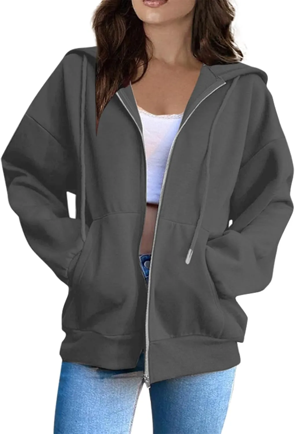 Womens Zip Up Hoodies 2024 Causal Lightweight Hooded Sweatshirt Long Sleeve Jackets Fall Outfits With Pockets