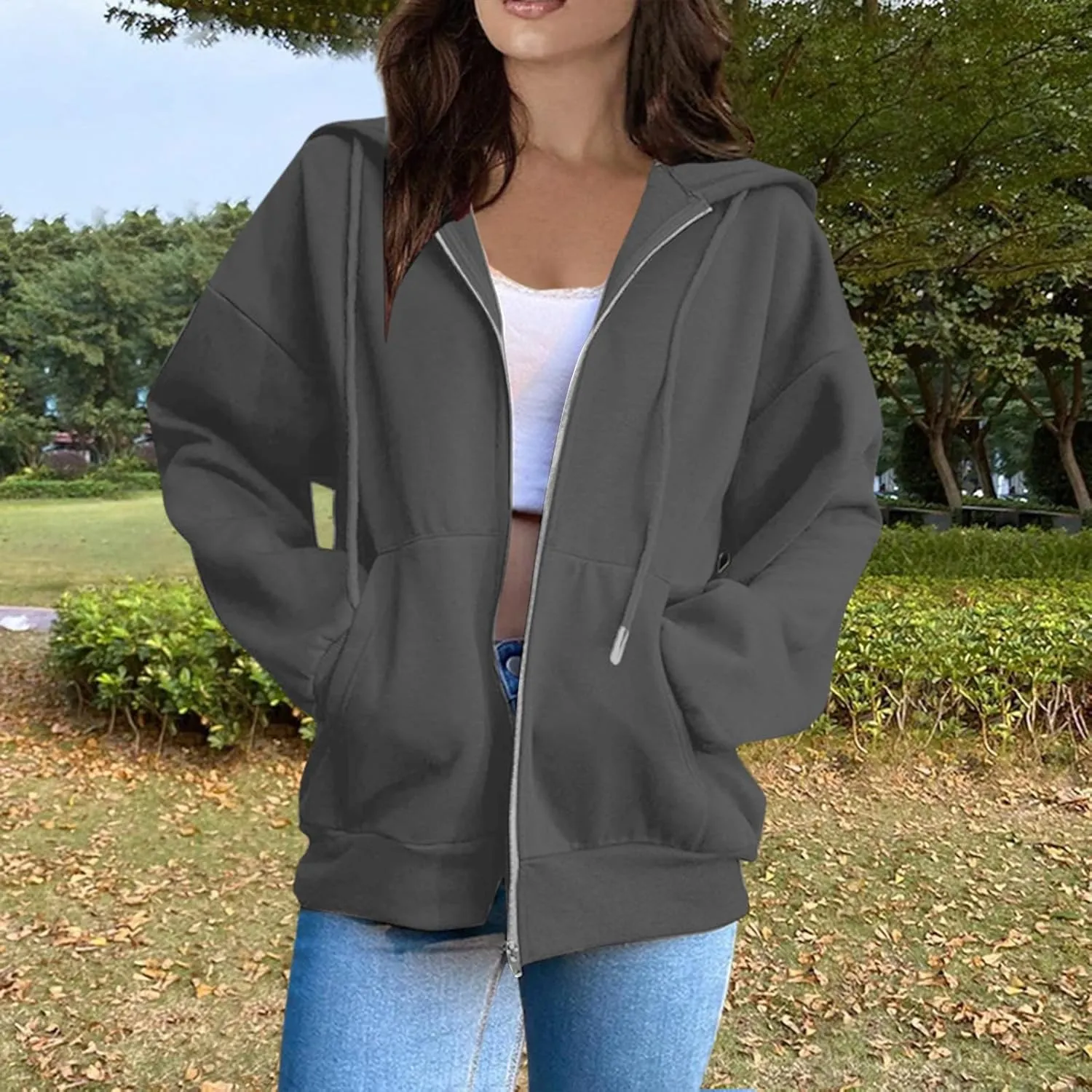 Womens Zip Up Hoodies 2024 Causal Lightweight Hooded Sweatshirt Long Sleeve Jackets Fall Outfits With Pockets