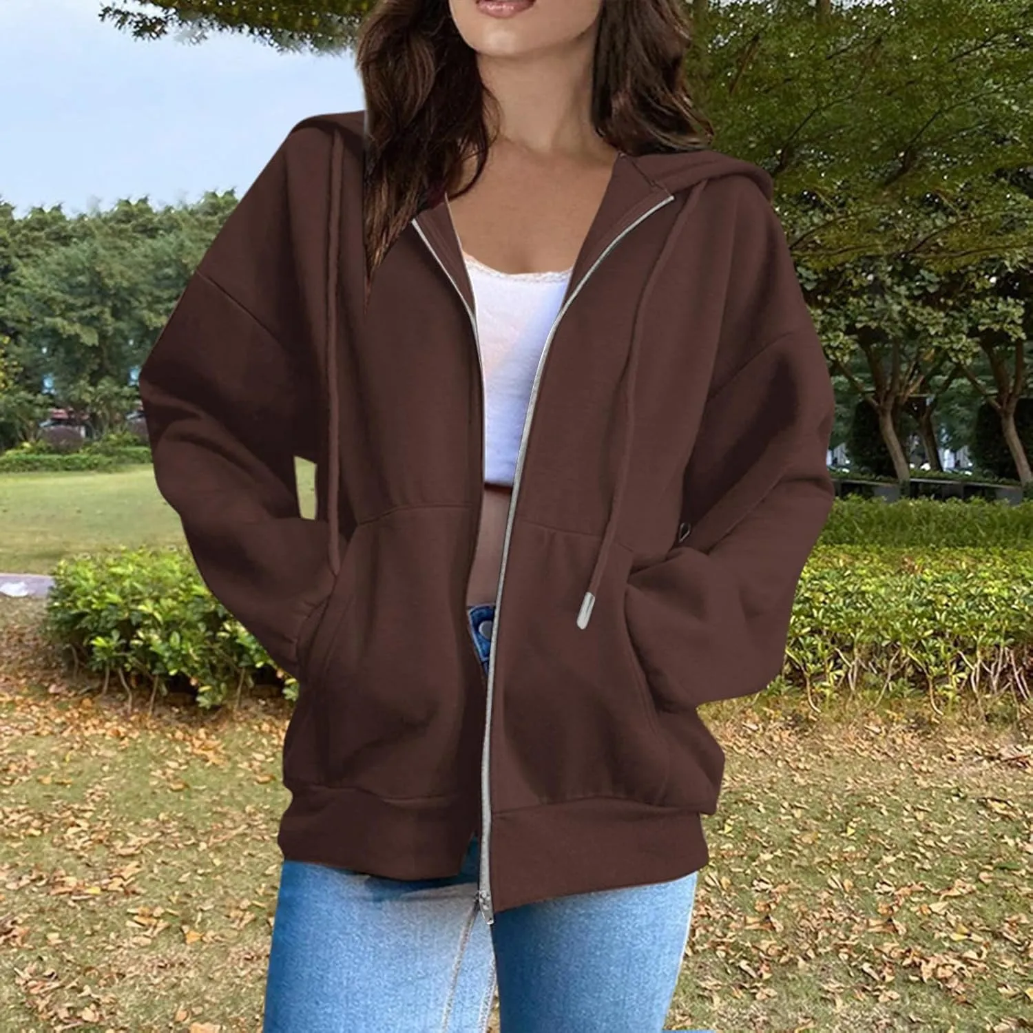 Womens Zip Up Hoodies 2024 Causal Lightweight Hooded Sweatshirt Long Sleeve Jackets Fall Outfits With Pockets
