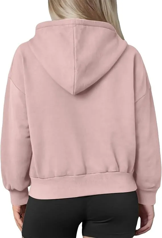 Womens Zip Up Hoodies Cropped Sweatshirts Casual Fleece Jackets Hooded Y2k Top Fall Outfits Clothes
