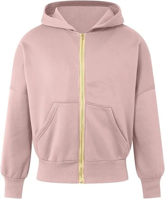 Womens Zip Up Hoodies Cropped Sweatshirts Casual Fleece Jackets Hooded Y2k Top Fall Outfits Clothes