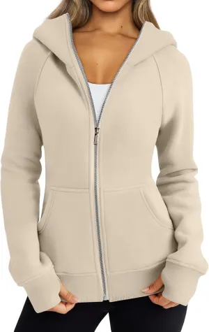 Womens Zip Up Hoodies Fleece Cropped Hooded Sweatshirts Long Sleeve Coat Outfit Teens Preppy Clothes