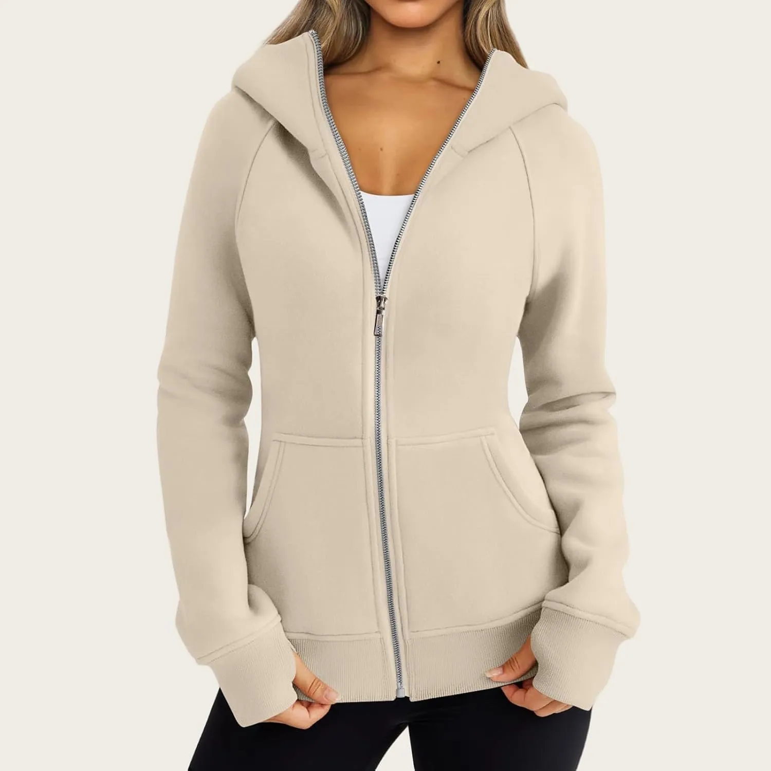 Womens Zip Up Hoodies Fleece Cropped Hooded Sweatshirts Long Sleeve Coat Outfit Teens Preppy Clothes