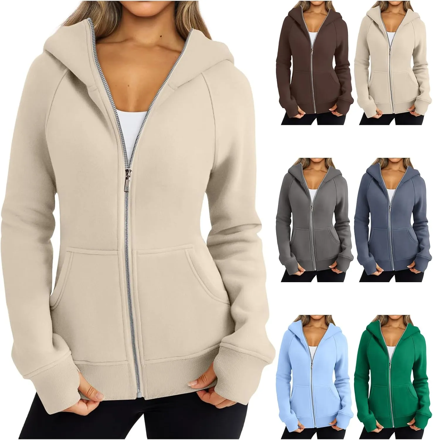 Womens Zip Up Hoodies Fleece Cropped Hooded Sweatshirts Long Sleeve Coat Outfit Teens Preppy Clothes