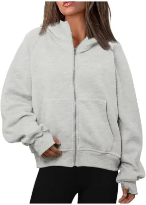 Womens Zip Up Hoodies Fleece Jackets Oversized Sweatshirts Fall Fashion Outfits 2024 Sweaters Winter Clothes