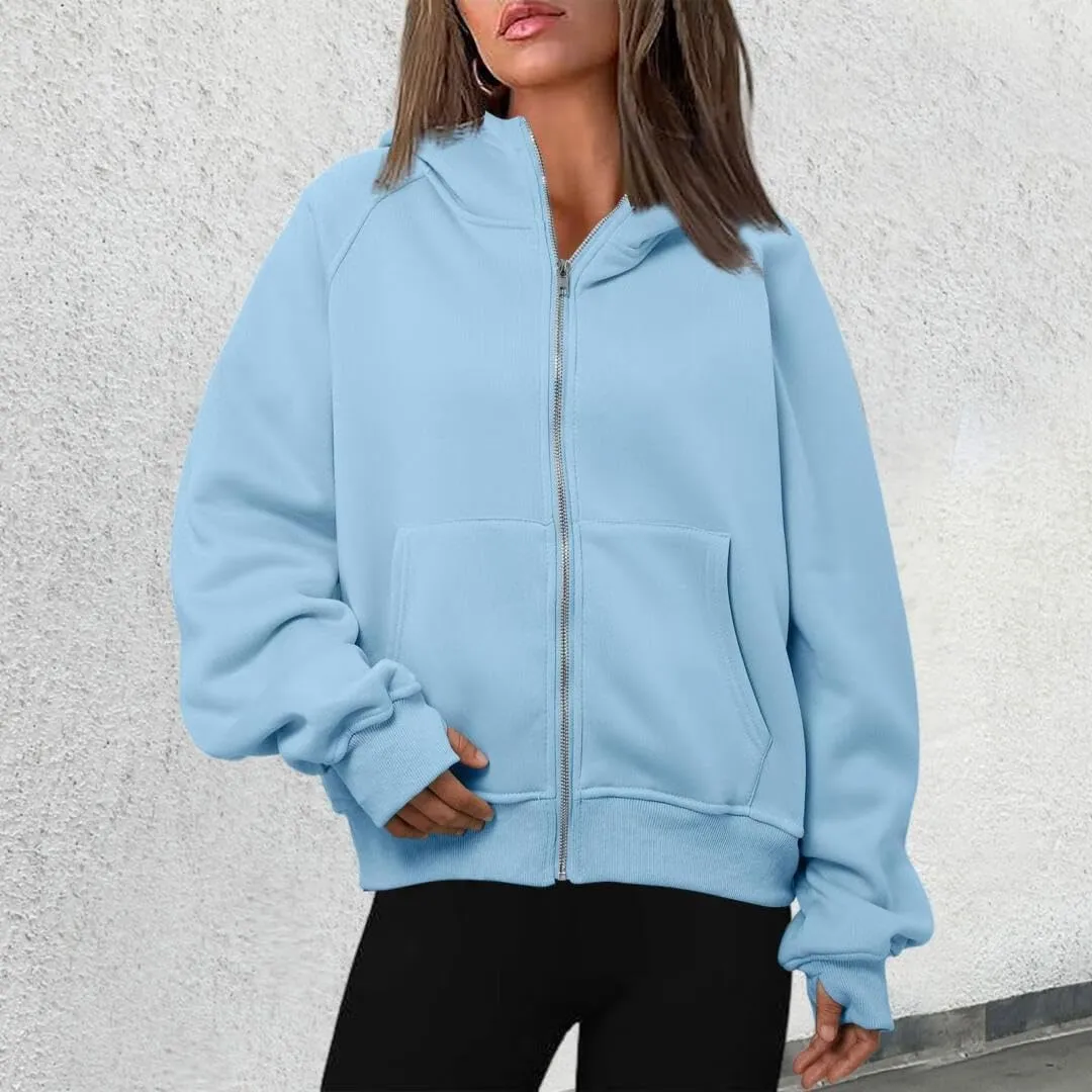 Womens Zip Up Hoodies Fleece Jackets Oversized Sweatshirts Fall Fashion Outfits 2024 Sweaters Winter Clothes