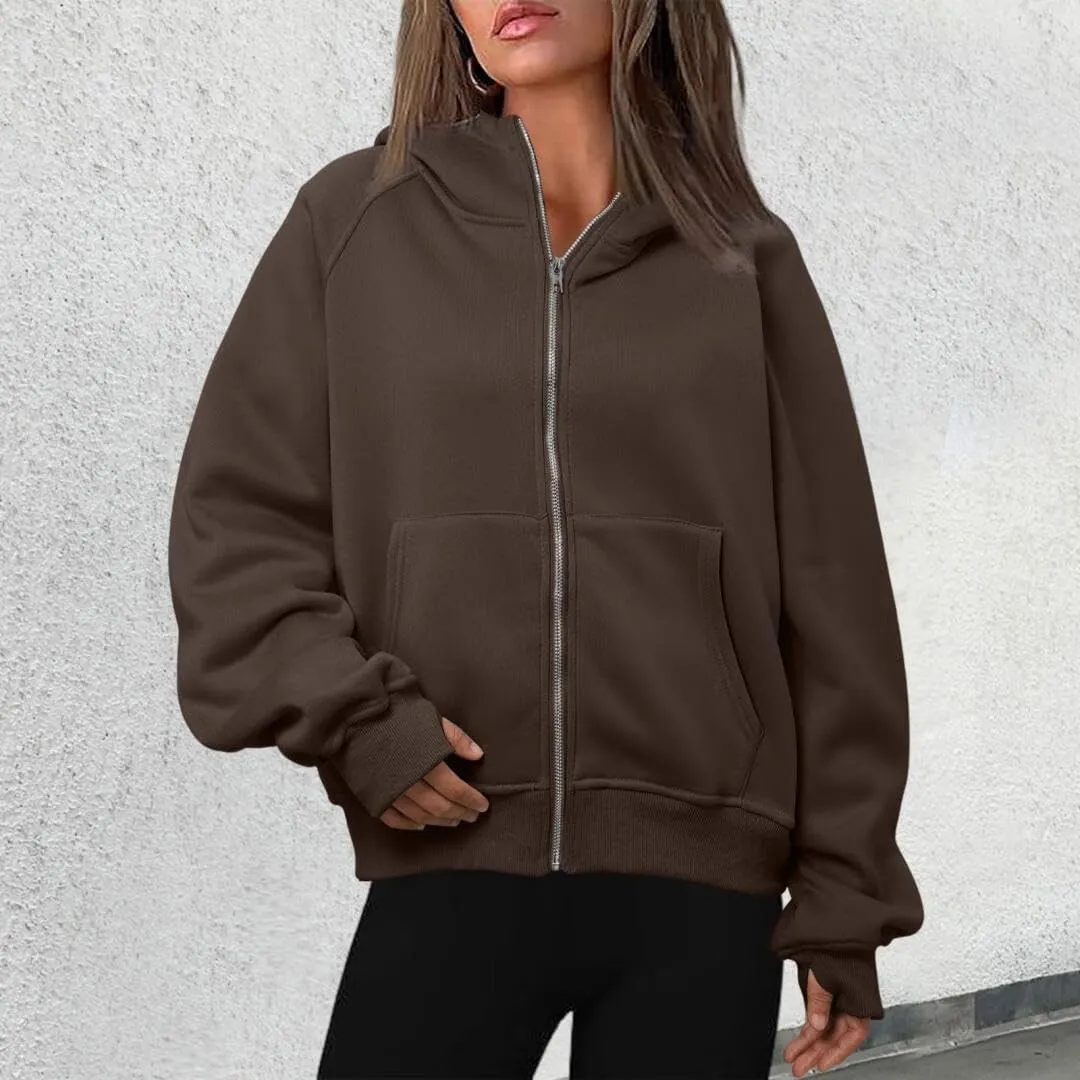 Womens Zip Up Hoodies Fleece Jackets Oversized Sweatshirts Fall Fashion Outfits 2024 Sweaters Winter Clothes