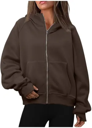Womens Zip Up Hoodies Fleece Jackets Oversized Sweatshirts Fall Fashion Outfits 2024 Sweaters Winter Clothes
