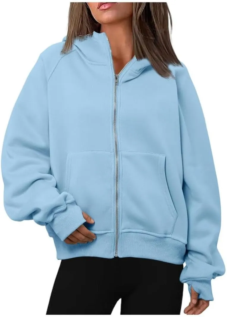 Womens Zip Up Hoodies Fleece Jackets Oversized Sweatshirts Fall Fashion Outfits 2024 Sweaters Winter Clothes