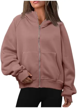 Womens Zip Up Hoodies Fleece Jackets Oversized Sweatshirts Fall Fashion Outfits