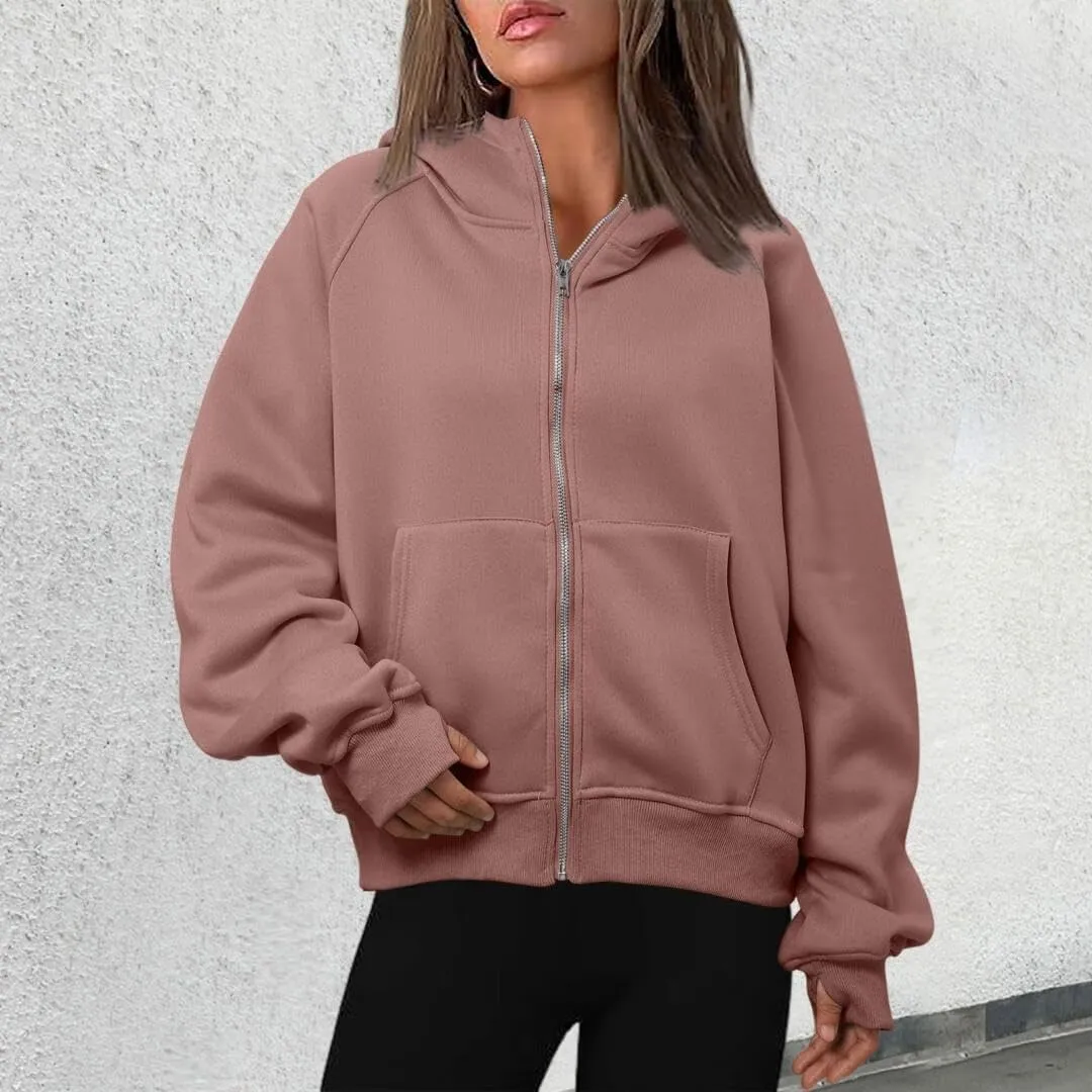Womens Zip Up Hoodies Fleece Jackets Oversized Sweatshirts Fall Fashion Outfits