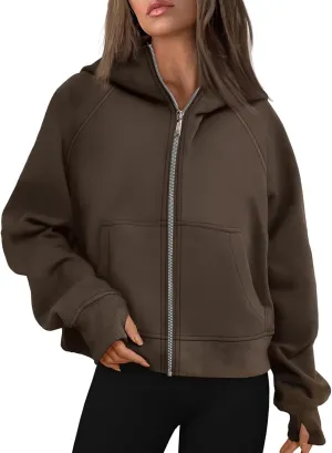 Womens Zip Up Hoodies Fleece Sweatshirts Oversized Jackets Fall Fashion Outfits Sweaters Winter Clothes