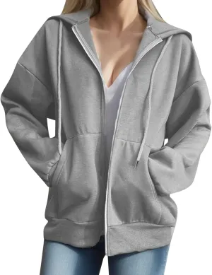 Womens Zip Up Hoodies Long Sleeve Drawstring Sport Sweatshirts Jacket Casual Fashion Jackets Fall Outfits