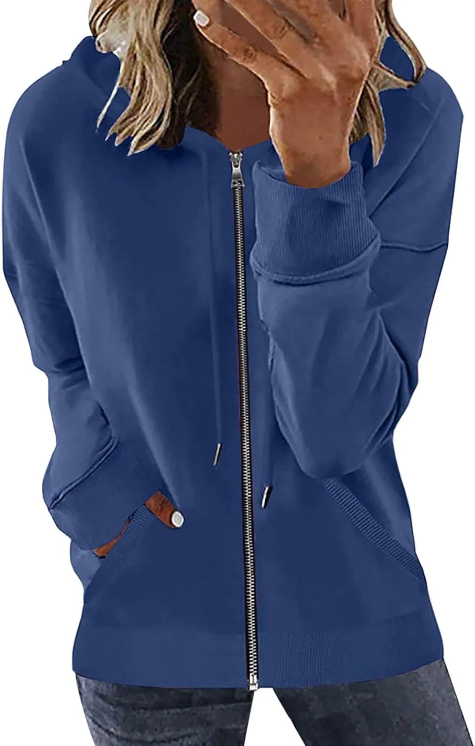 Womens Zip Up Hoodies Long Sleeve Drawstring Sweatshirts Fall Outfits Oversized Sweaters Casual Fashion Jackets 2024