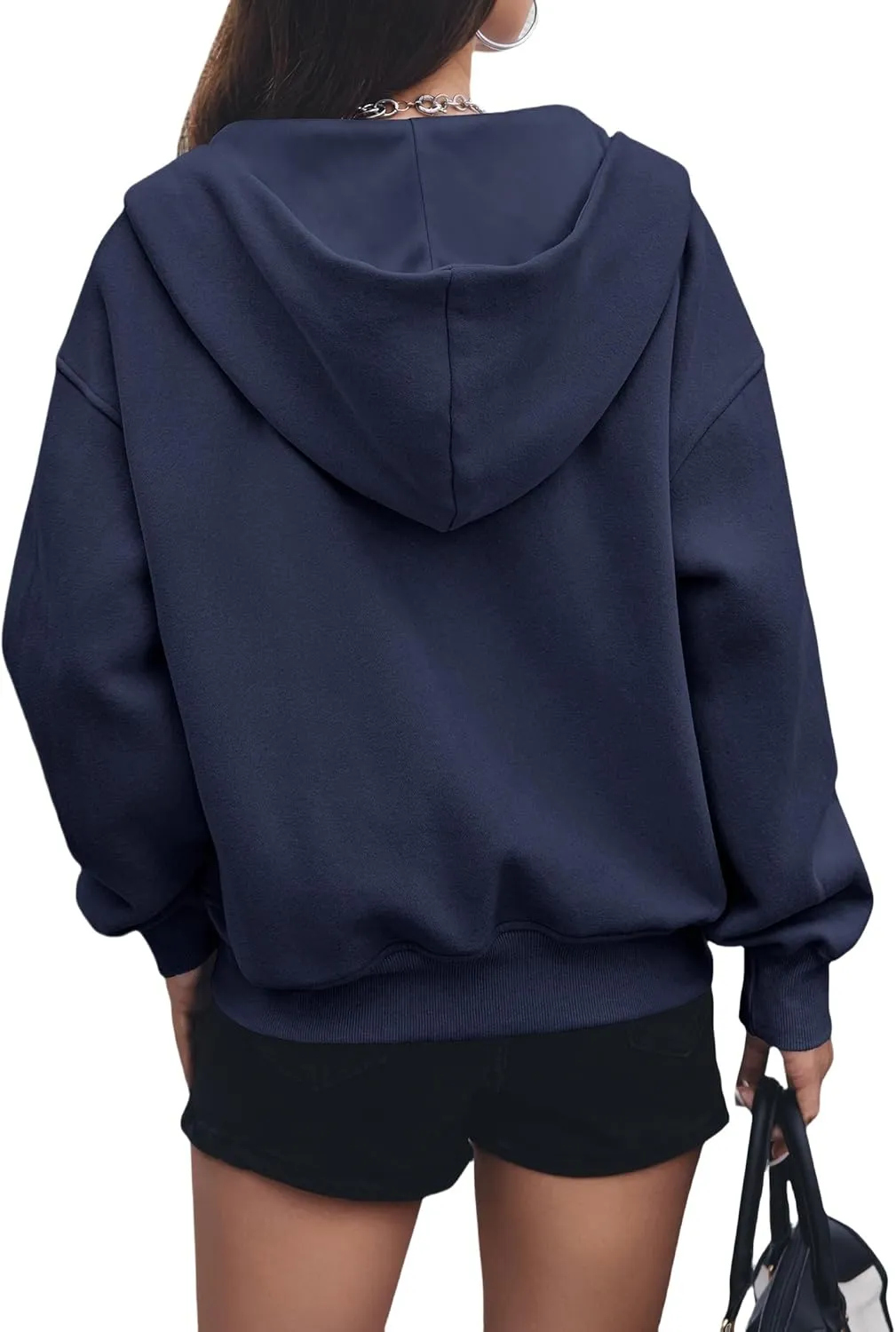 Womens Zip Up Hoodies Long Sleeve Loose Fit Jackets Fashion Fleece Cropped Jackets with Pockets