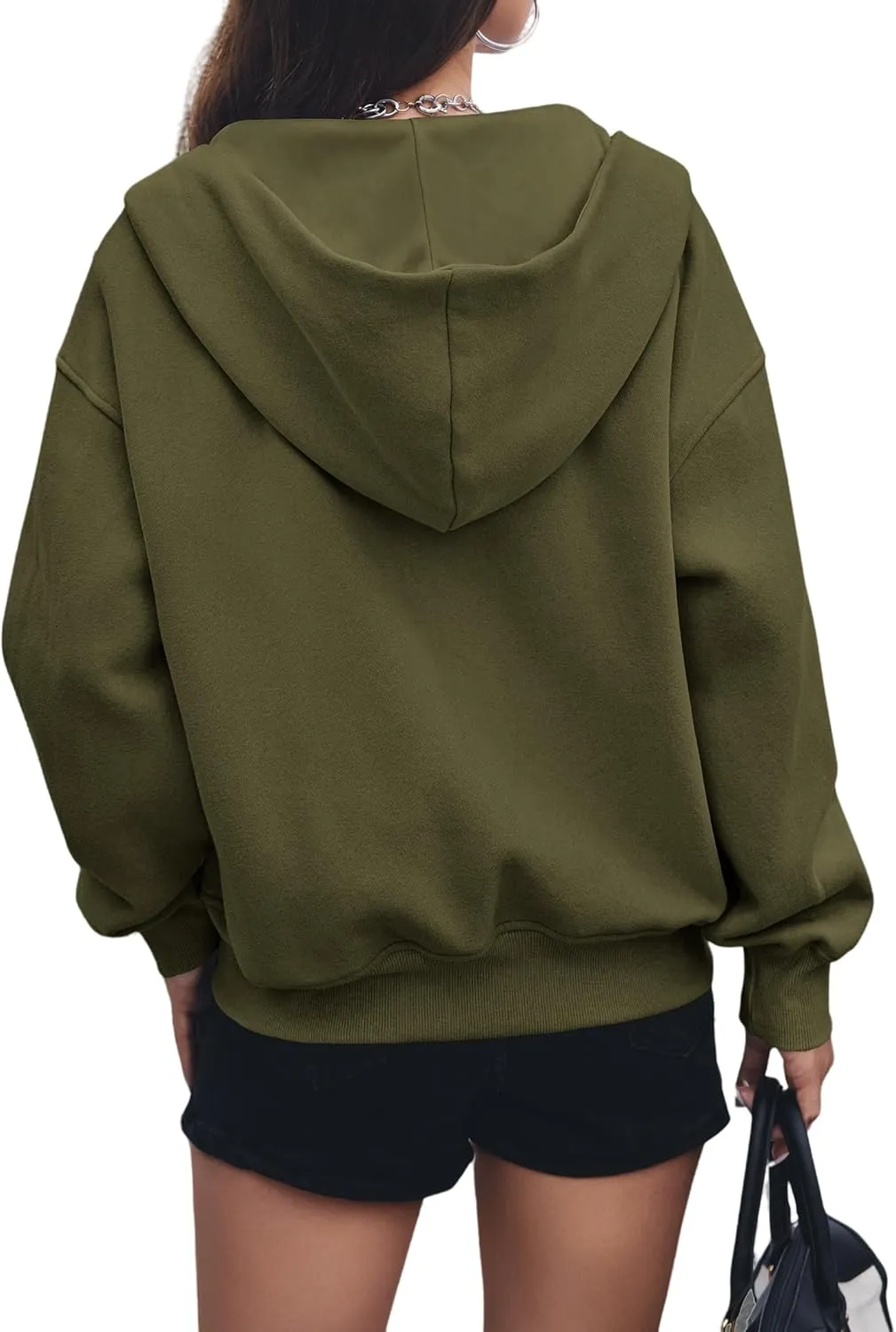 Womens Zip Up Hoodies Long Sleeve Loose Fit Jackets Fashion Fleece Cropped Jackets with Pockets