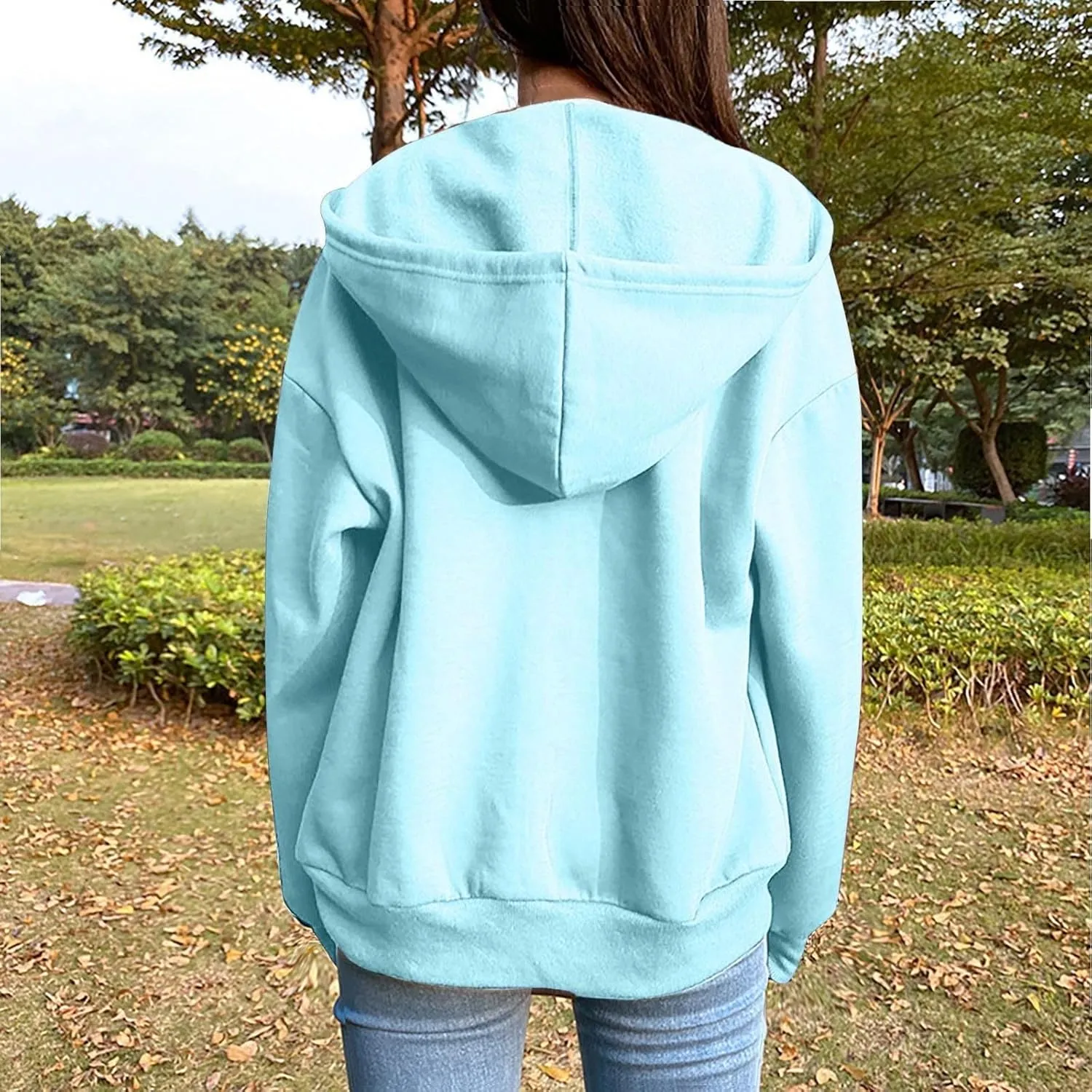 Womens Zip Up Hoodies Long Sleeve Oversized Sweatshirts Fleece Jacket Pockets 2024 Fall Outfits Fashion Clothes