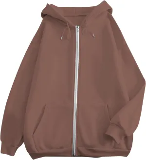 Womens Zip Up Hoodies Long Sleeve Sweatshirts Fall Outfits Oversized Sweatshirt Casual Fashion Jackets
