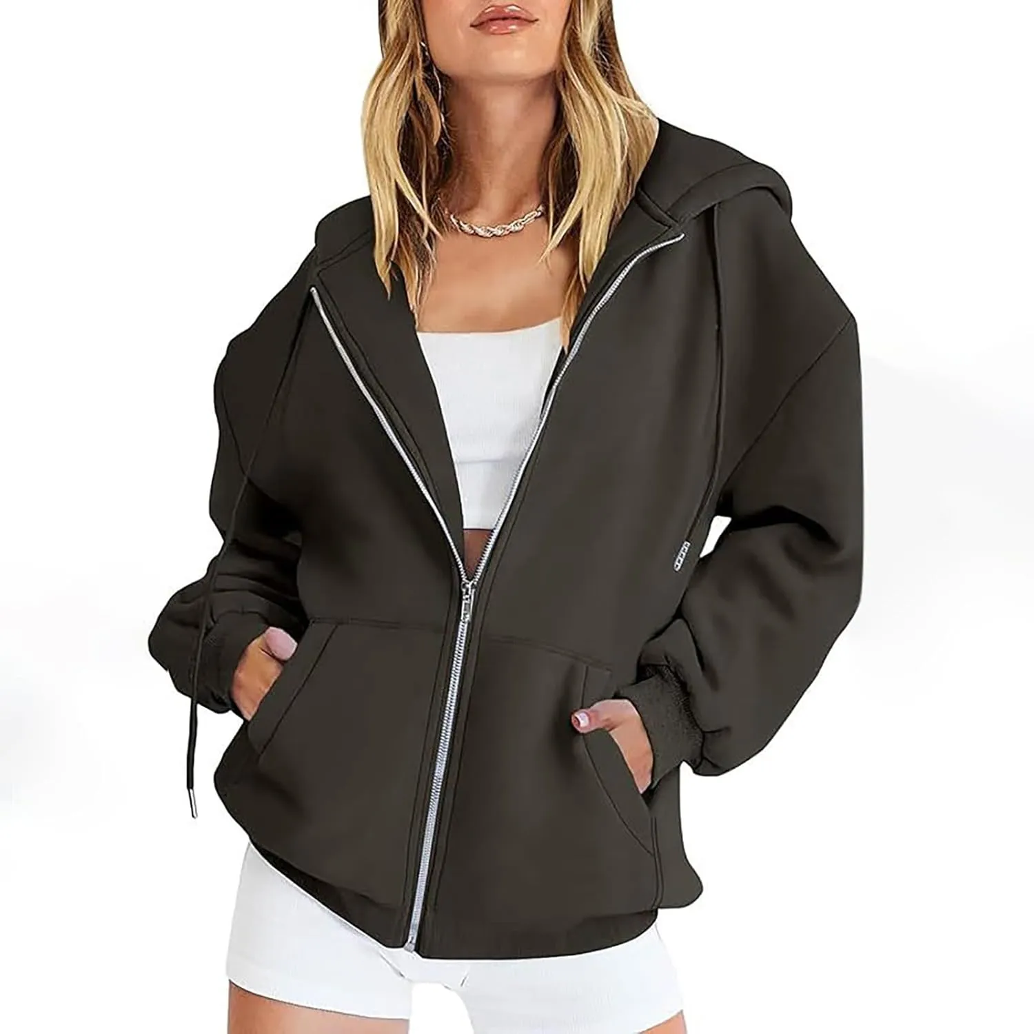 Womens Zip Up Hoodies Long Sleeve Sweatshirts Fall Outfits Oversized Sweatshirt Casual Fashion Jackets